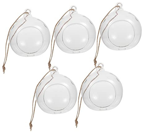 Levemolo 5pcs Hanging Glass Bauble Tealight Holder Sphere Ball Terrarium with Flat Bottom for Table Decoration for Weddings Holidays and Special Events