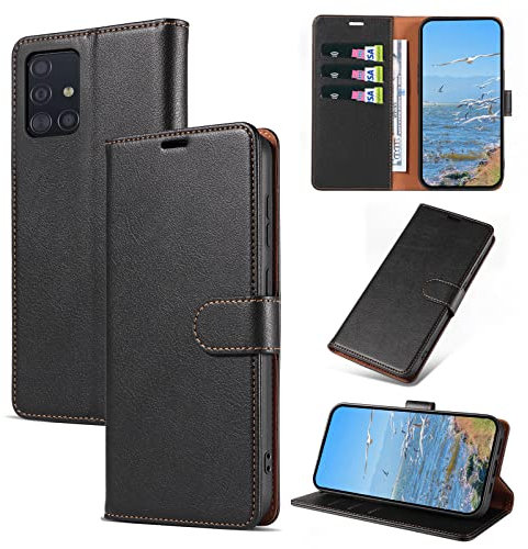 KKEIKO Coque pour Galaxy A51 4G, Antichoc Magnetique Étui à Rabat avec Porte Cartes, Portefeuille Housse en Cuir PU pour Samsung Galaxy A51 4G, Noir