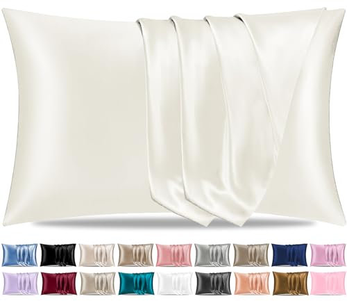 Pamposh Satin Silk Pillowcases For Hair And Skin Pillow Cases 2 Pack with Envelope Closure, Gifts for Women (2 Pcs Pillowcases (50 x 75 cm), Ivory White)