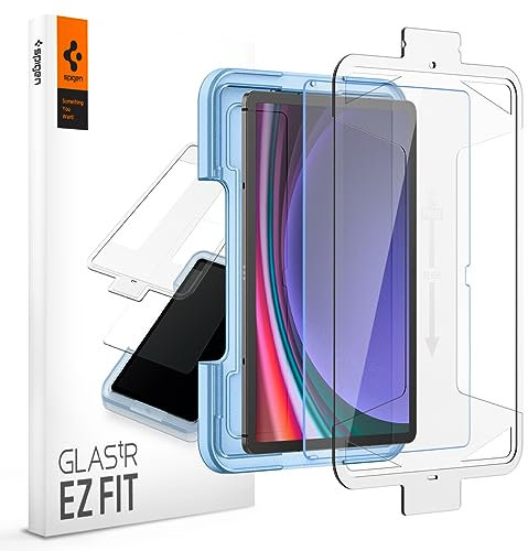 Spigen Glas.tR EZ Fit Schutzfolie kompatibel mit Samsung Galaxy Tab S10 Plus, Galaxy Tab S9 Plus, 12.4 Zoll, Schablone für Installation, Kristallklar, Kratzfest, 9H Härte Folie