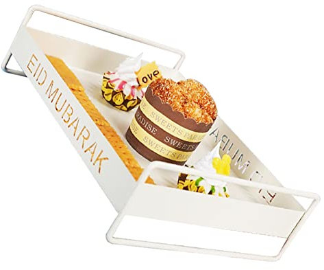 Vassoio da portata in stile vintage con doppio manico, per feste, caffè e bar (bianco L)