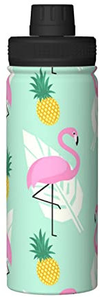 Bouteille d'eau isotherme rose avec motif flamant rose et ananas - 532 ml - Idéal pour le travail, la gym, le sport, les voyages