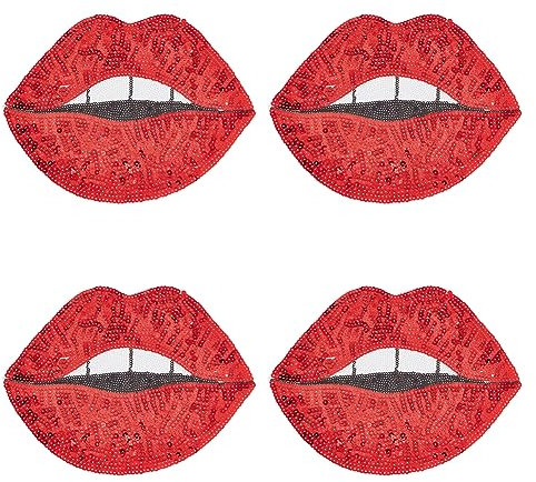 INFUNLY 4PCS Large Red Lips Iron On Patches Red Lips Sequin Fabric Patches Sew on Red Sequins Lip Patch for Clothing Jackets Shirts Pillows Jeans Bags Decor DIY Ironing and Sewing Apparel Accessories