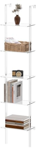 CRTERICX Kleines Bücherregal aus Acryl, 24,1 cm D x 39,6 cm B, 5-stöckiges, transparentes Wandregal für kleine Räume, Mehrzweck-Bücherregal für Wohnzimmer, Badezimmer, Büro, modern, 185,4 cm H