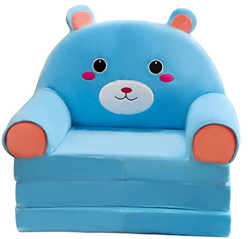 2023 Plüsch faltbares Kindersofa Rückenlehne Sessel 2 in 1 faltbares Kindersofa niedliches Cartoon faules Sofa Kinder aufklappbares Schlafsofa für Wohnzimmer Schlafzimmer ohne Liner (Blue, One Size)