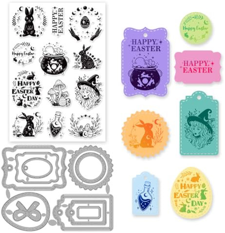 INFUNLY 2 Stück Ostern-Stempel Und Stanzformen Für Die Kartenherstellung Hasen-Etiketten-Stanzform Eier-Magie Transparente Stempel Blätter Blumen Gummistempel Und Stanzformen Für Ostern Prägung Album
