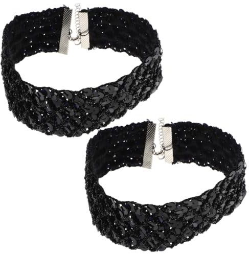 CALLARON 2St Pailletten-Halskette zierlicher Halsreif Halskette mit Diamantreihen Glitzernde Kurze mit Pailletten Kristallschmuck Hochzeits-Choker-