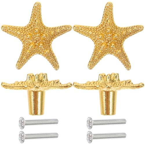 Cabilock 4 Stücke Kabinett Knöpfe Messing Gold Seestern Metall Vintage Schubladenknöpfe Schrank Knauf Schrankknöpfe Möbelknöpfe Türknöpfe Türknauf Schrankgriffe für Schubladen Tür Möbel Deko