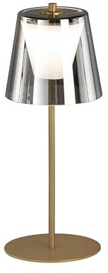 easy! BY FHL! | Kabellose Dimmbare LED Tischlampe Mit Akku | Helligkeit 3-Stufen Einstellbar Per Touch | Außenlampe Wasserdicht, Esstisch Schlafzimmer Arbeitszimmer (Goldfarben/Glas rauchfarben)