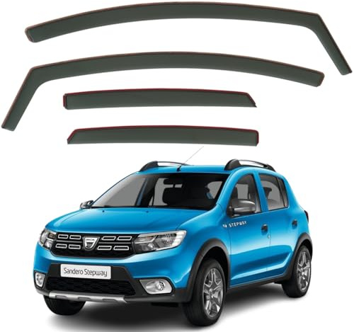 Set mit 4 Windabweisern, kompatibel mit Dacia Sandero & Sandero Stepway II 2013, 2014, 2015, 2016, 2017, 2018, 2019, 2020.