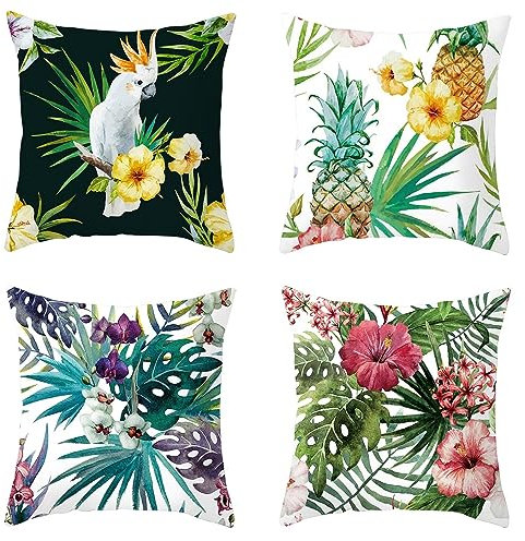 CEVAN Cotton Kissenbezüge Edel Kissenbezug Dekokissen Papagei Kissenbezüge Modern Kissenhülle Baumwolle Kissenbezüge Sofa Dekor 45x45cm, 4Pcs