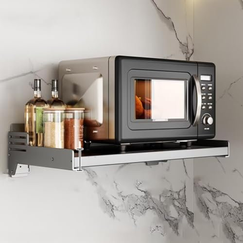 Estante de acero inoxidable para microondas, estante de cocina, soporte de pared para microondas, estante de pared para microondas, estante de cocina montado en la pared, 49 x 37 x 11,5 cm