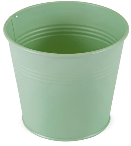 Blumentopf klein aus Metall in grün 14cm x 13cm - Übertopf als Orchideentopf, Pflanzentopf, Kräutertopf, Bonsai Topf und Pflanzen Zubehör - Blumenübertopf für die Balkon und Fensterbank Deko