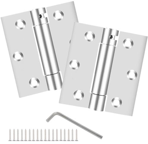 Tellfeel 3 Self Closing Door Hinges Adjustable Spring Heavy Duty Hinge 5/8 Radius Corner Fire Rated Exterior Door Hinges Bathroom Pantry Basement Door Hinges - 2 Pack, brushed silver