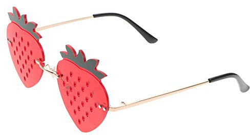 SAFIGLE Randlose Sonnenbrille Erdbeerform für Party und Strand Coole Randlose Brille ohne Rahmen Stylische Sonnenbrille für Erwachsene