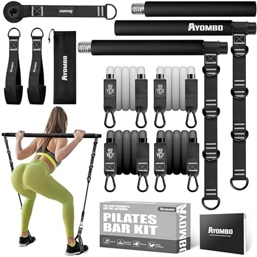 Ayombo Pilates Bar, Pilates Bar Kit with Resistance Bands, Adjustable Multifunctional Workout Equipment for Men & Women, Portable Home Gym Pilates Equipment of Full Body Exercise