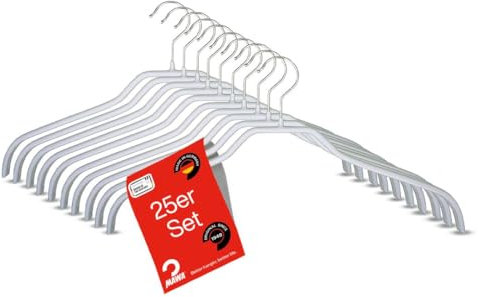 MAWA Kleiderbügel, Set mit 25 platzsparenden und rutschfesten Bügeln, ideal für Hemden und Blusen, mit 360°drehbarem Haken, Antirutschbeschichtung, 41 cm, Weiß