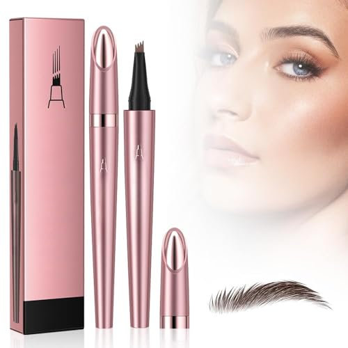 Crayon à sourcils 3D étanche avec 4 pointes fourchues, Imperméable à l'eau Longue Durée Tattoo Brow Crayon d'encre Croquis de Stylo de Sourcil pour le Maquillage Naturel (A# Marron foncé)