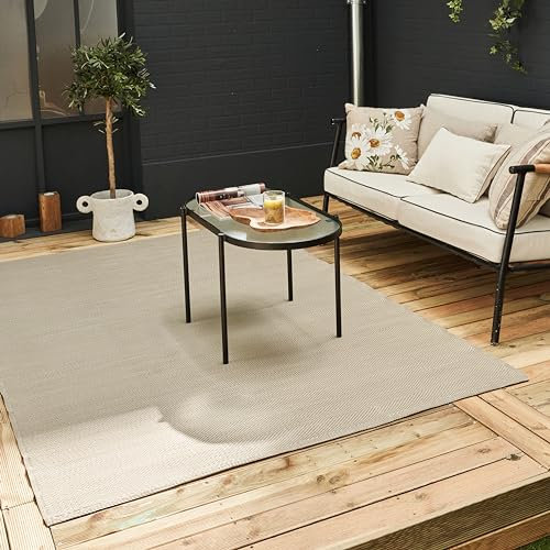 THE RUGS Urban Collection Outdoor Rug - Easy to Clean, Waterproof Plastic Outdoor Rugs for Garden, Patio, Balcony, Camping - Contemporary Plastic Straw Rug - Mono Beige, 90x150cm