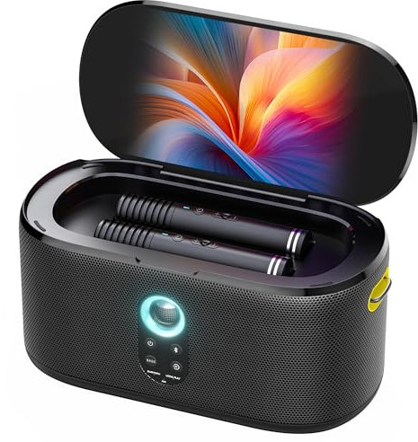 Ikarao KaraFun Prime EQ Autotune TV Connecting 2 Wireless Self-Loading Microphones Karaoke System for Adults Kids Portable Bluetooth Speaker for Home
