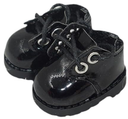 EHJRE 1 Paar Puppenschuhe, Anziehspielzeug für 14 cm Große Puppen, Kostüm, Handgefertigt, Weich, Rollenspielspielzeug, Stilvolle Puppenschuhe mit Quadratisc, Schwarz