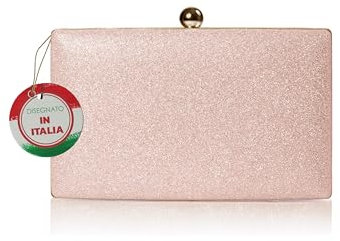MICHELLE MOON Handtasche Damen Klein Elegant mit Glitzer | Abendtasche Champagner | Clutch Champagner für Hochzeit, Party und besondere Anlässe | Handtasche Damen mit abnehmbarer Schulterkette