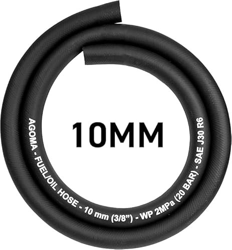 10mm x 1meter Fuel Hose - Reinforced Rubber Hose for Fuel, Diesel, Petrol, Water - Oil-Resistant Flexible Pipe for Engine Fuels, Industrial Use