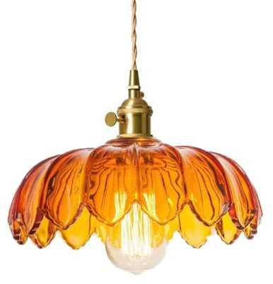 LIGKIN Suspension Luminaire en Verre Rétro Lustre à Fleur Créative Plafonnier E27 Abat-jour en Verre Lampe à Suspension pour Salon Chambre à Coucher Salle à manger