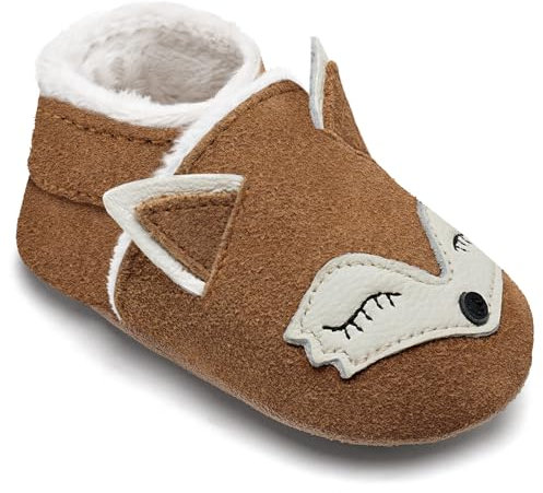 IceUnicorn Krabbelschuhe Baby Winter Lauflernschuhe Baby Gefüttert Lederschuhe Babys Weiche Leder Wildledersohlen Lederpuschen(Kastanie Plüschfuchs, 12-18 Monate)