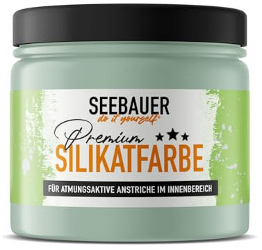 SEEBAUER diy Silikatfarbe Hellgrün 300ml für Innen (No. 758 Lime Tingle) Atmungsaktive Mineralfarbe für Allergiker - Abwaschbare Wandfarbe - Grüntöne hohe Deckkraft
