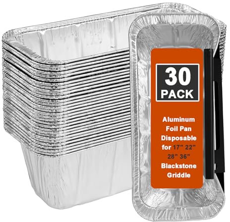 Fettbechereinsätze für Blackstone Grillplatte 5017, 30 Stück, Blackstone Grillzubehör, Einweg-Grill-Fettschale, Aluminiumfolie, Tropfschale, Fettauffangbehälter, Bechereinsatz für Blackstone 43,2 cm