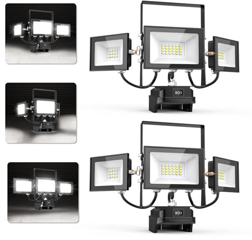 2PCS 18V Akku Led Lampe Baustrahler, 90W 6500K Kabellose Baustellen Baulampe, Akku Flutlichter Strahler IP65 Wasserdichte Baustellenlampe mit USB-Anschluss Für 360° Arbeitsbeleuchtung (Kein Akku)