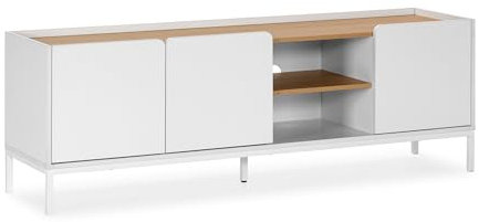 HOMN LIVING Mueble TV Curva 3 Puertas Color Blanco, 160 cm (Ancho) 40 cm (Profundo) 55 cm (Altura)