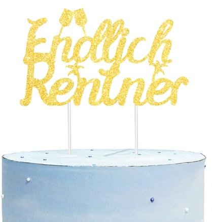 ENLACE Tortendeko Endlich Rentner Cake Topper,Rente Deko Torte,Glitzer Tortendeko Ruhestand Deko Gold,Glücklichen Ruhestand Kuchendeko,Rentnerin 2025 Torten Deko für Frauen Männer 15,5cm