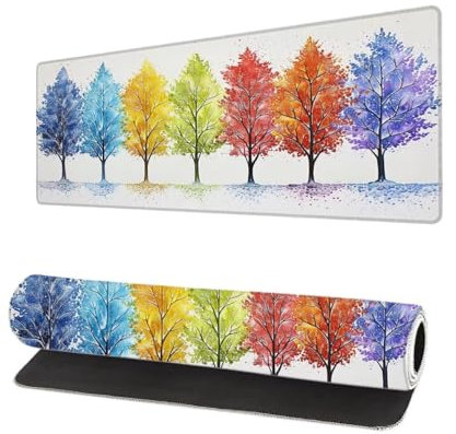 Gaming Mauspad Weiß XXL 600x300x3mm, Baum Mousepad groß Schreibtischunterlage, Mouse Pad mit Vernähte Kanten, WassXerdicht Anti-Rutsch Mousepad Desk Pad, Verbessert Präzision und Geschwindigkei D-2