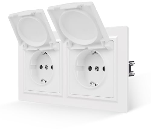 JIMEIDA Doppelsteckdose Weiß Matt mit Deckel Glattes Hautgefühl 2 Fach mit Steckklemme 16Amp Schuko Steckdose Wandsteckdose 155 * 84mm,250V(Kann nicht vertikal installiert werden)