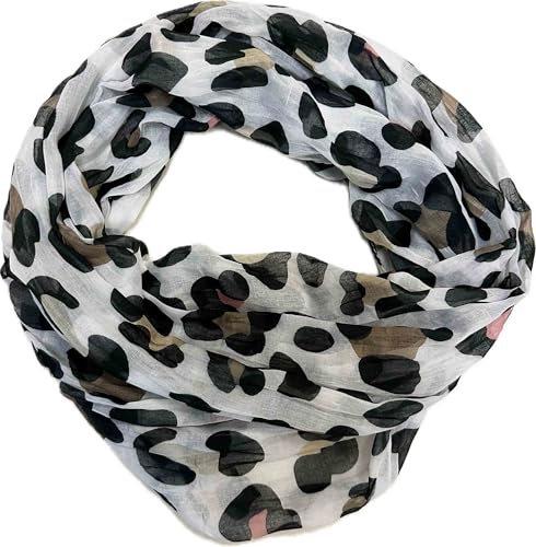 Leo Leopard Loop Schal aus Seidenmischung mit Animal Print Muster Tuch Sommer Frühling Herbst Halstuch Stola Tuch Übergangsschal Seide Silk (Braun)