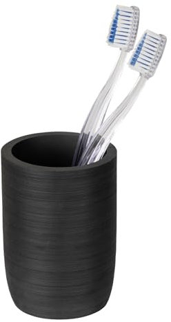 Gobelet à Dents Mod. Altavalle Porte-Brosse élégant en polyrésine Noir pour décoration de Salle de Bains Design Moderne Ø 8 cm Hauteur 10,5 cm