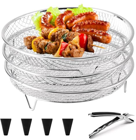 GUAHKUN Edelstahl Grillrost Für Heißluftfritteuse 【Airfryer Zubehör】 Mit Stapelbaren Racks & Clips - Kompatibel Mit Ninja Foodi Flexdrawer Und Backofen (A)