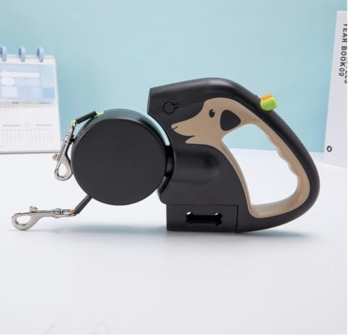 Doppelte Hundeleine für 2 Hunde – einziehbar mit 360-Grad-Drehgelenk, keine Verhedderungstechnologie, LED-Taschenlampe, Kotbeutelhalter, reflektierende Leinen, doppelte Verriegelung