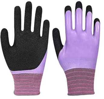 BrightGlow 3 Paar Arbeitshandschuhe Herren und Damen Schutzhandschuhe Montagehandschuhe mit Latex Gummihandschuhe Wasserdichte Gartenhandschuhe für Haus Garten Handwerk Lila XL