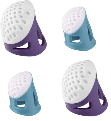 4 PCS Silicone Sewing Thimble Finger Protectors, Thimbles for Hand Sewing, Thumb Guard Finger Protectors for Quilting, DIY, Hand Embroidery, Needlework, Patchwork (2Pcs Blue+ 2Pcs Purple)