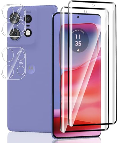 Jaavkkma 2 Piezas Protector Pantalla para Motorola Moto Edge 50 Pro Cristal Templado + 2 Piezas Protector Cámara, Dureza 9H/Sin Burbujas, Película Protectora para Moto Edge 50 Pro - HD Vidrio Templado