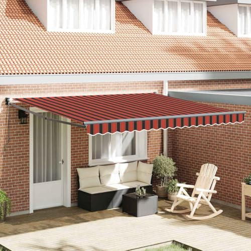 QJBSAVVA Tenda da sole motorizzata gialla e arancione, 400 x 350 cm, protezione UV e impermeabile, con telecomando, moderno braccio snodato per terrazza, balcone e giardino