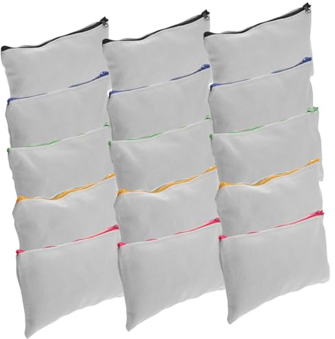 DECORNIJIA Selbstgemacht Canvas Kosmetiktaschen als Transfer Canvas Tasche mit Reißverschluss 15 Stück zum Bemalen Zufällige Farbe für Schulanfang Party und Reiseaufbewahrung