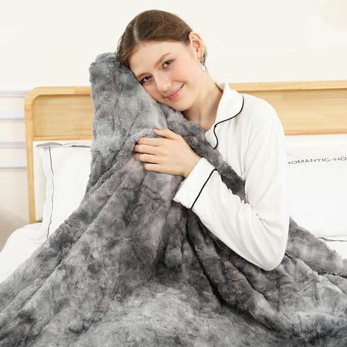 ESTINGO Heated Throw 130x180cm, Tie-Dye PV Velvet & Sherpa Heated Blanket | 6 Heat Settings, 1-10H Timer Auto Off, Overheat Protection, CE UKCA, Washable, for Christmas Holiday Whole Family, Grey-Black