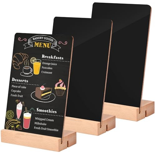 Kreidetafel-Schilder im A5-Format, doppelseitig, Tischplatte, Menütafel mit Holzständer, für Hochzeit, Party, Bar, Restaurant, Café, Tischdekoration, 3 Stück