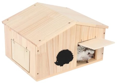 Igelhaus mit Rattenklappe, Winterfeste Katzensichere Igelunterkunft mit Satteldach, großes Igelhotel für Winterschlaf und Unterschlupf im Garten