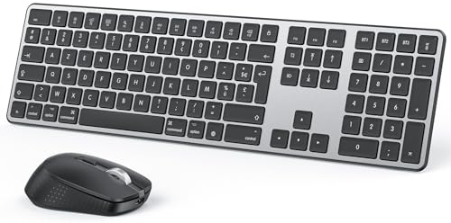 OMOTON Kit tastiera e mouse wireless Bluetooth per Mac, tastiera e mouse ricaricabile con 3 canali Bluetooth per Apple Mac Pro/Mini, MacBook Pro/Air, iMac, iMac Pro, AZERTY francese, grigio scuro