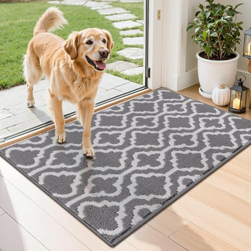 SHACOS Fußmatte Innen 60 x 90 cm Schmutzfangmatte Waschbar Fussmatte Haustür Fußabtreter Innen Türmatte rutschfeste Sauberlaufmatte für Eingang, Haustür, Flur, Grau
